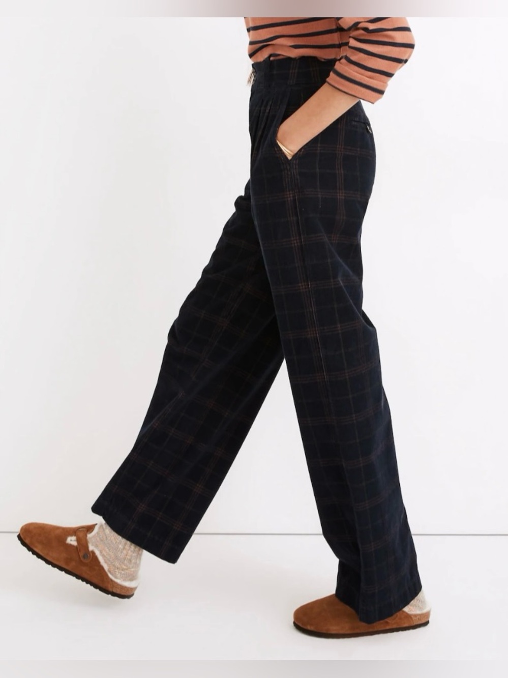 Madewell Corduroy Pleated Wide-Leg high rise Pants in Windowpane Sz.4